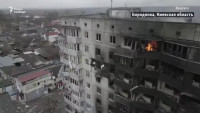Záběry Reuters obce Borodjanka (Ukrajina) po ruském ostřelování (3. 3. 2022).