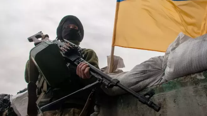 Ukrajinská armáda střeží své území (březen 2022).