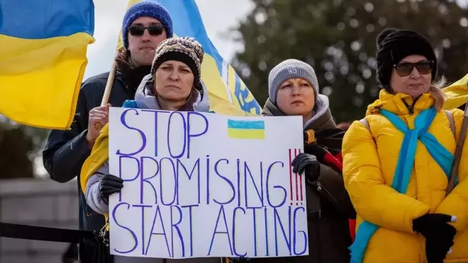 Protestovalo se proti válce na Ukrajině také v USA (27. března 2022).
