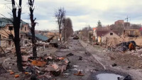 Město Buča po odchodu ruského agresora (4. dubna 2022, Ukrajina).