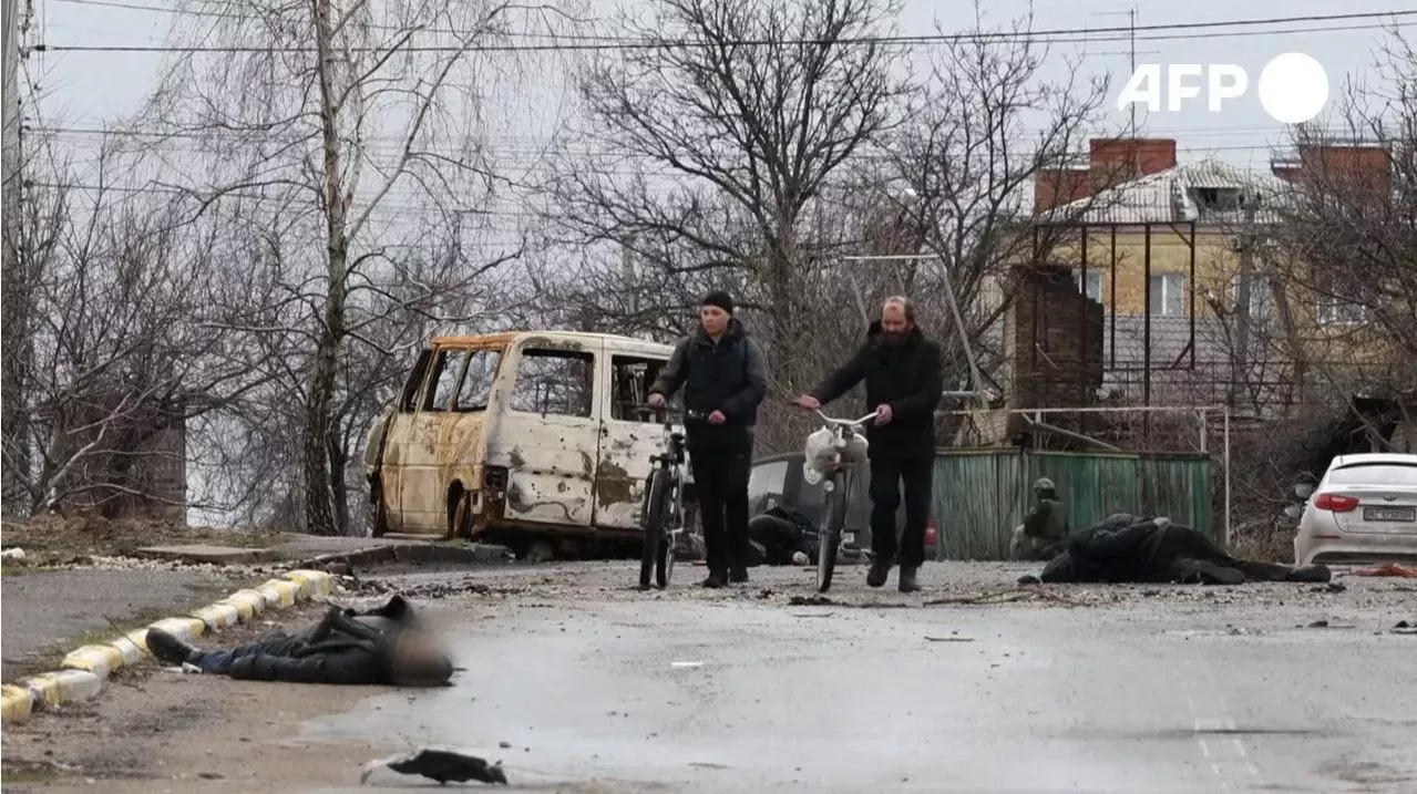 Obyvatelé Buči byli zavražděni ruskými agresory (4. dubna 2022, Ukrajina).