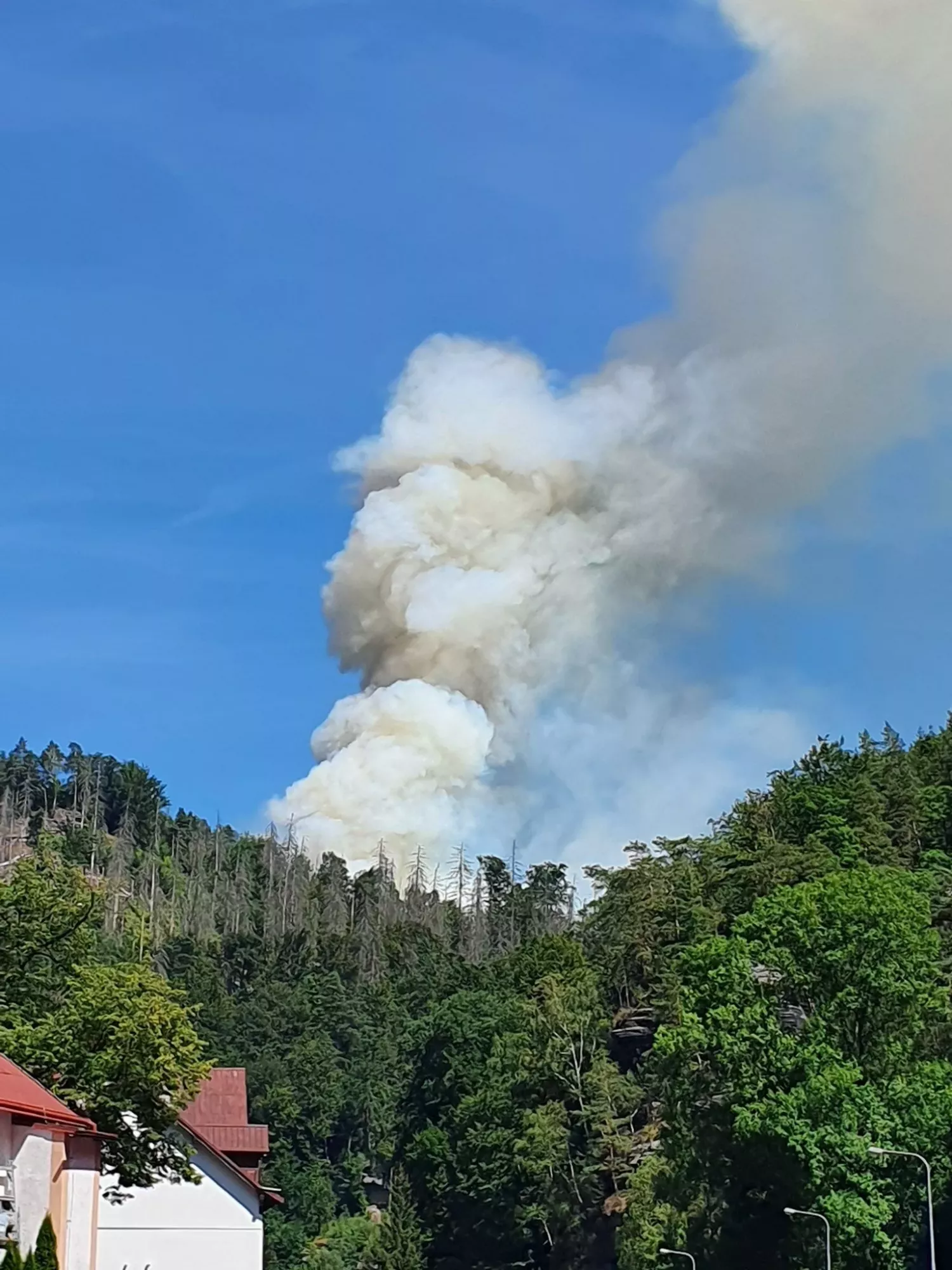 U Hřenska v NP České Švýcarsko hoří les. (červenec 2022)